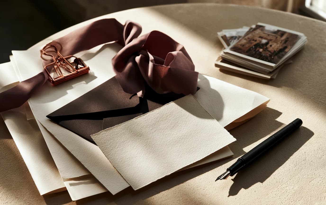 Kyndlore press materials arranged on ivory paper with midnight, purple, and copper accents.